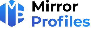 A blue logo with the word profiles on it.