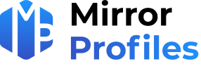 Un logo bleu avec les mots profiles dessus.