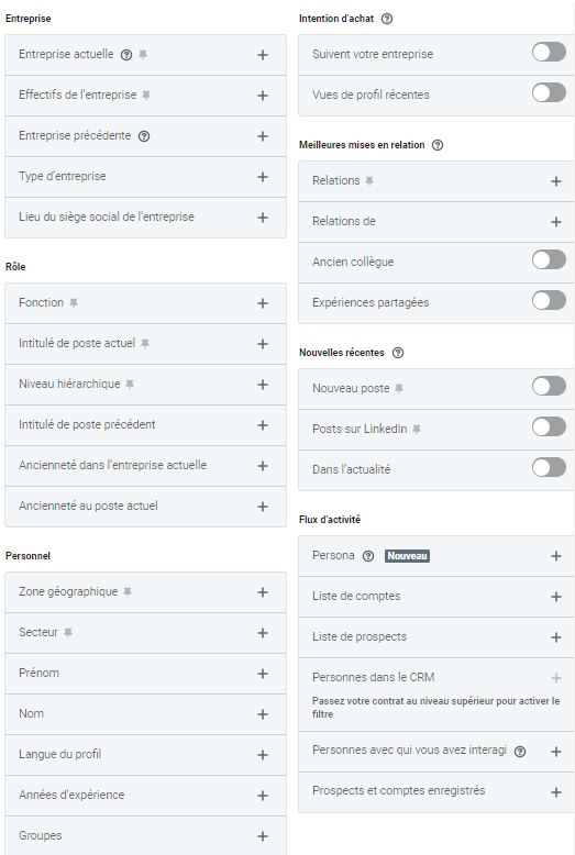 filtres prospects sales navigator