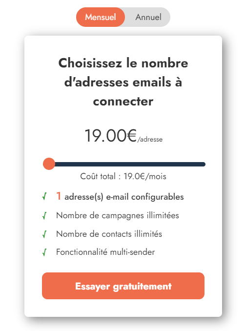 Choix d'adresses mails à connecter sur Emelia 