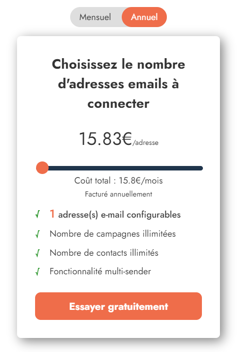 Choix d'adresses mails à connecter sur Emelia 