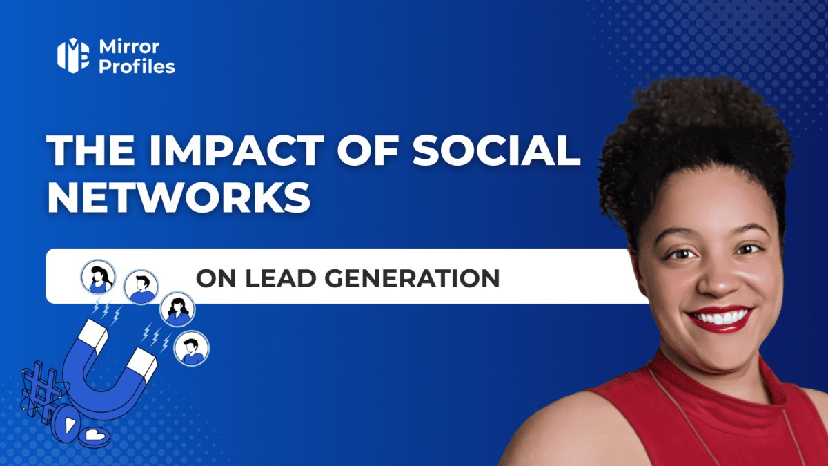 The image features a woman smiling beside text that reads "The Impact of Social Networks on Lead Generation," along with graphics of magnets and user icons, showcasing growth hacking as a growth lever for small businesses.