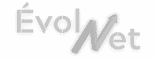 Logo d'évolnet en gris avec un accent stylisé sur le 'é' et une ligne oblique passant par le 'o'.