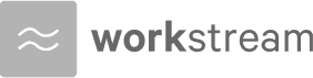Logo of workstream featuring stylized text and a wave-like symbol above the word "workstream" in lowercase letters, all in black on a gray background.