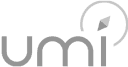Logo des chaussures umi comportant des lettres minuscules stylisées « umi » avec un tourbillon ludique au-dessus de la lettre « i ».