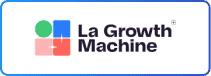 Logo de « La Growth Machine » comprenant un cercle vert adjacent, un carré bleu et un carré rouge.