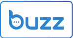 Logo bleu avec un « b » minuscule stylisé suivi du mot « buzz » en lettres arrondies sur fond blanc.