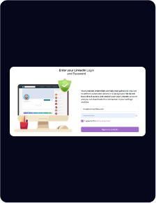 Un écran d'ordinateur affiche une invite de connexion LinkedIn demandant un nom d'utilisateur et un mot de passe, avec une icône de bouclier vert affichée au-dessus du champ du mot de passe.
