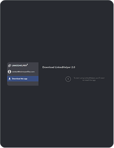 Capture d'écran d'une page Web invitant l'utilisateur à télécharger et à installer l'application LinkedHelper 2.0, avec une barre latérale et des instructions affichées.