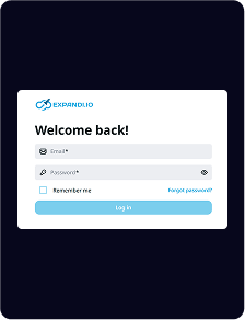 Écran de connexion pour Expandlio avec des champs pour l'e-mail et le mot de passe, une case à cocher « Se souvenir de moi », un lien « Mot de passe oublié ? » et un bouton « Se connecter ».