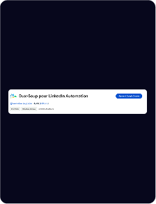 Une page Web intitulée « Dux-Soup pour LinkedIn Automation » avec des options pour accéder ou créer un compte Google s'affiche sur un fond sombre.