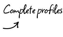 Le texte manuscrit indique "Profils complets" et une flèche pointant vers la gauche est dessinée sous le texte.