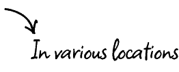Le texte manuscrit noir indique "Dans divers endroits" avec une flèche noire pointant vers la gauche au-dessus du mot "Dans", sur un fond gris clair.