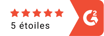 L'image montre cinq étoiles rouges au-dessus du texte "5 étoiles" avec le logo G2 sur le côté droit.